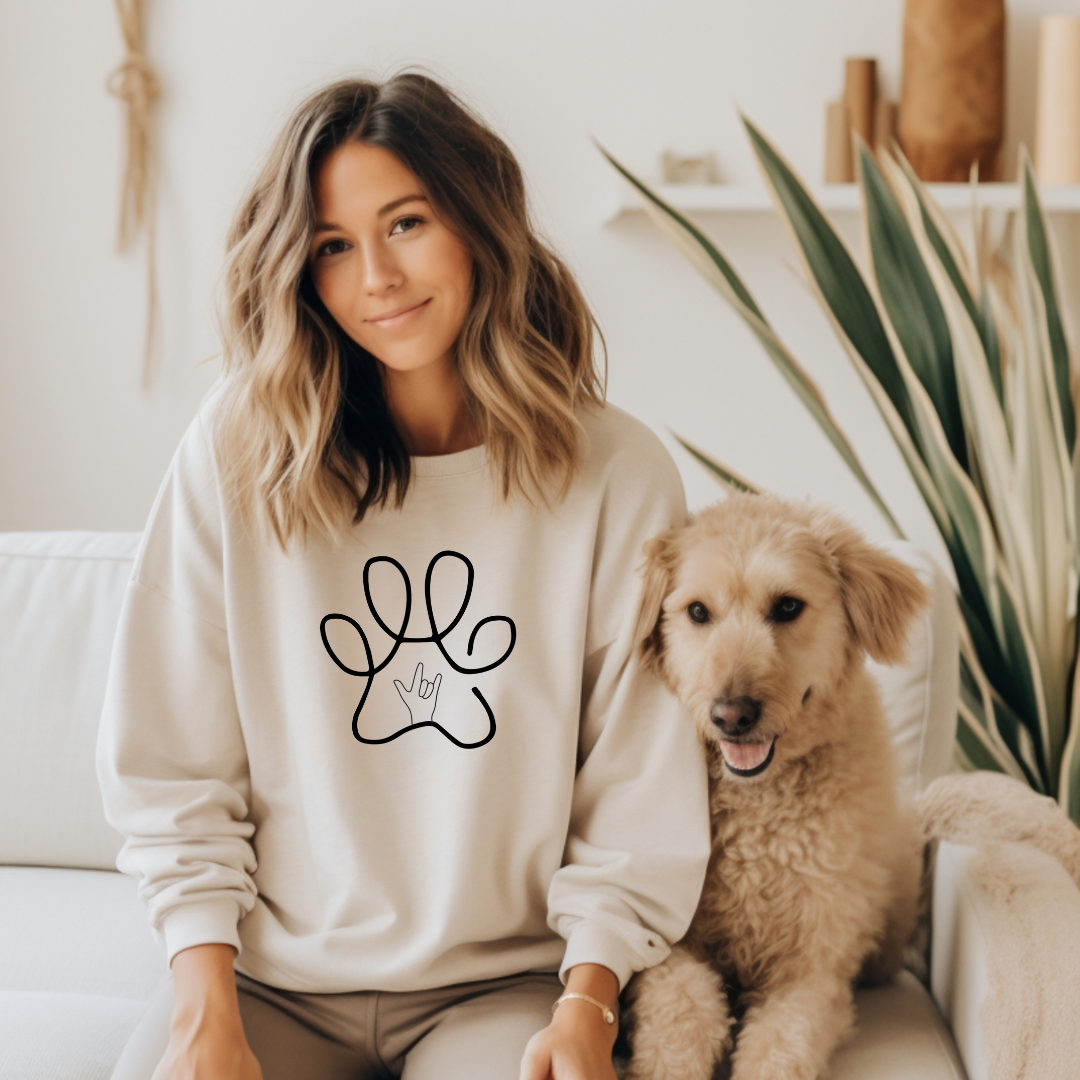 Dog Paw with love Tan Crewneck