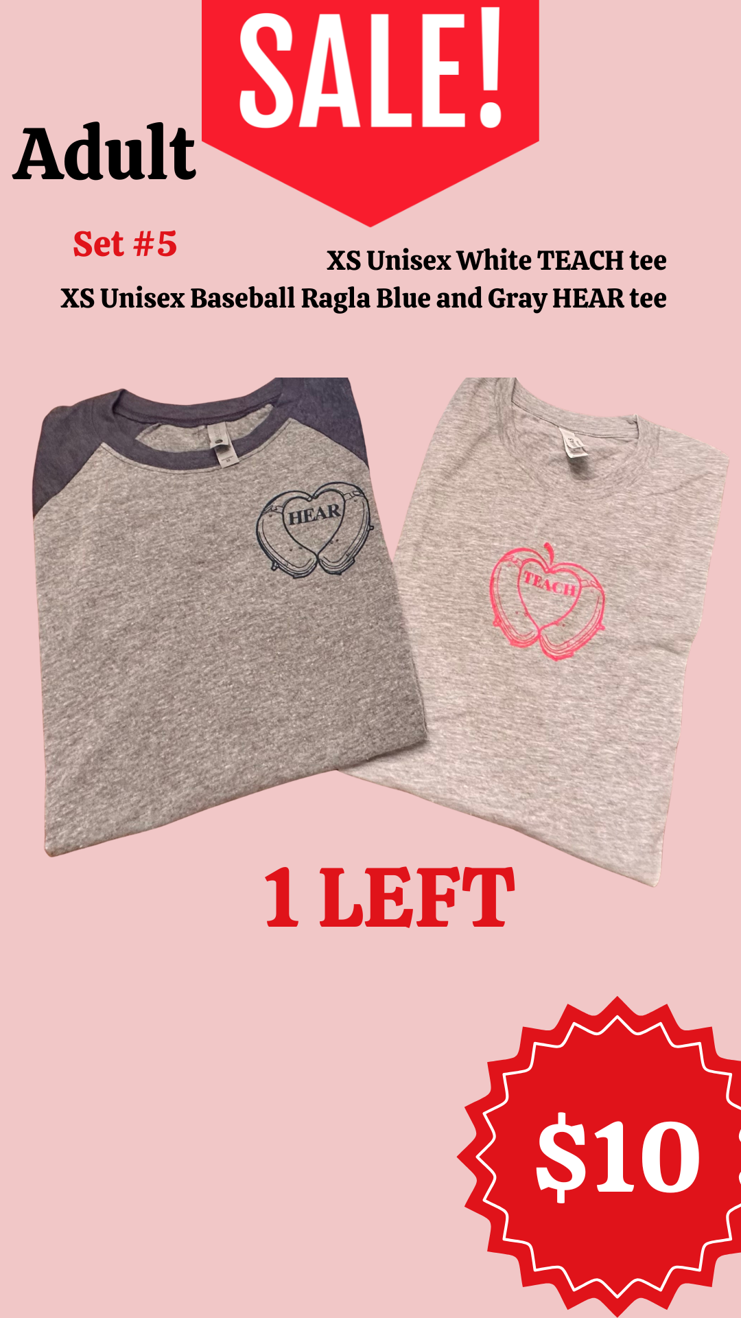 $10 XS unisex tees Hear and Teach