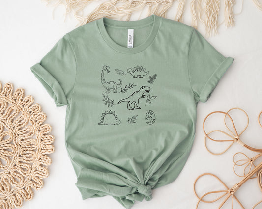 Adult Deaf Dino and friends Sage Green Tee
