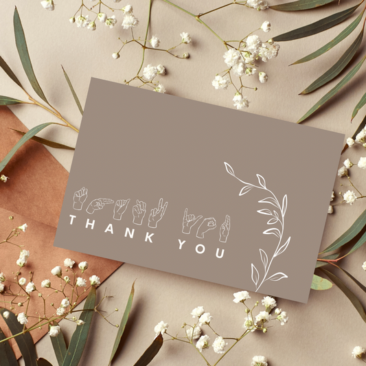 Tan & White ASL Thank You Note Cards