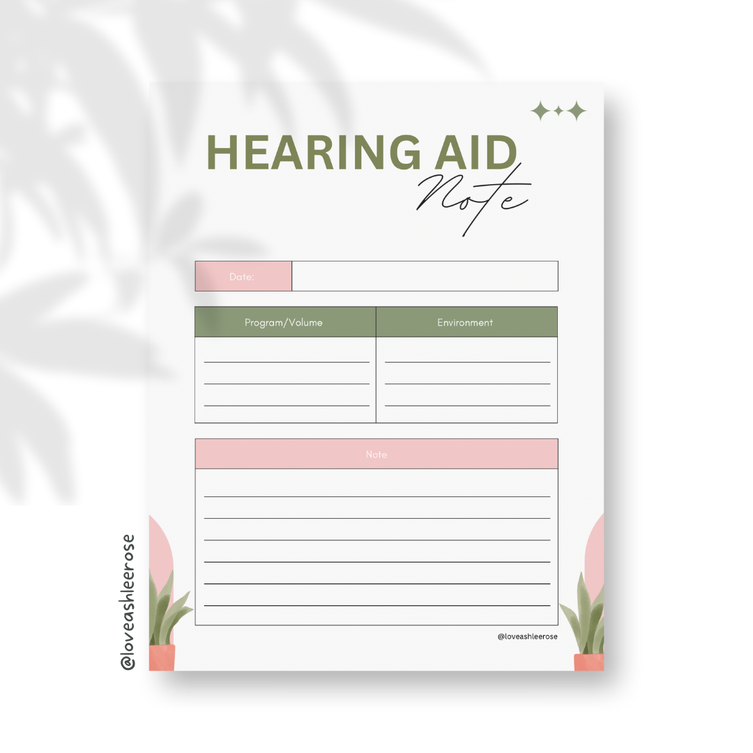 Hearing Aid Pink and Green Note