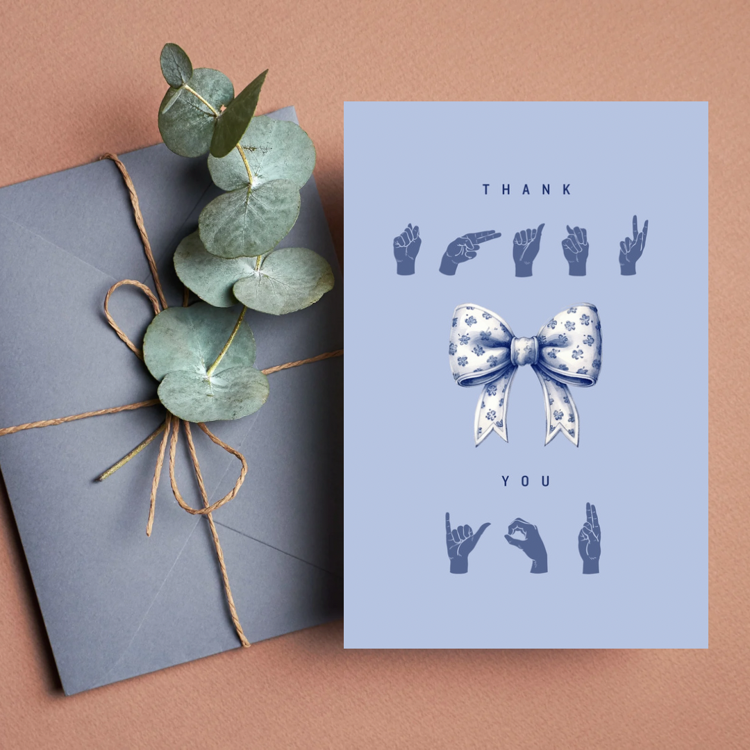 Blue Bow ASL Thank You Note Cards
