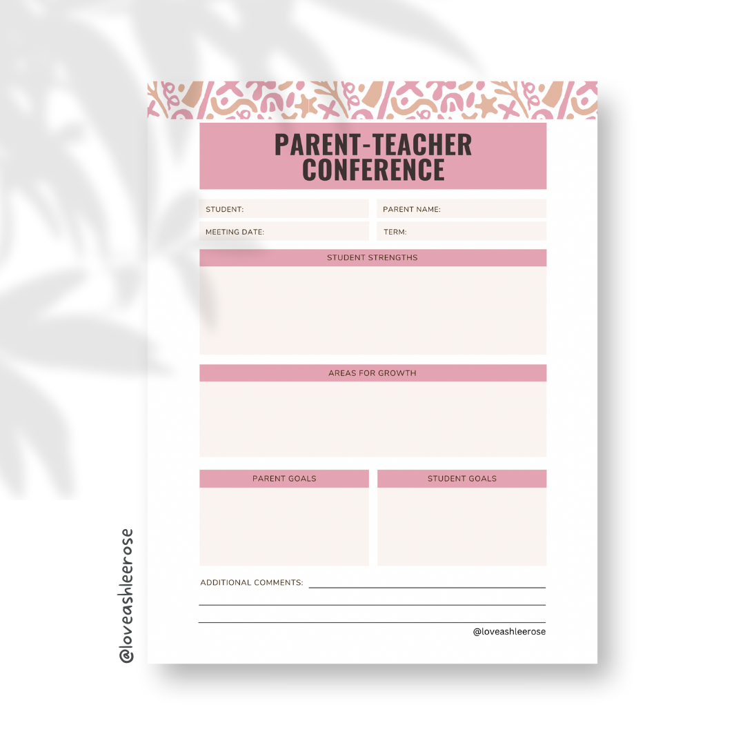 Parent Teacher Conference Note Pink Coral