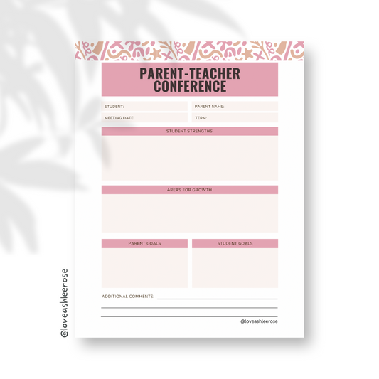 Parent Teacher Conference Note Pink Coral
