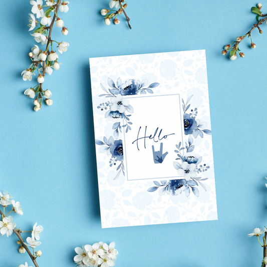 Hello Blue Floral ILY Note Cards