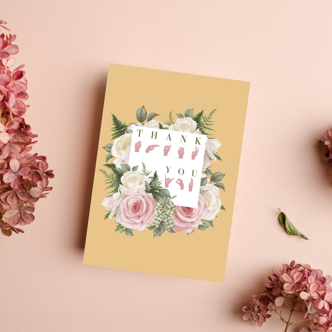Yellow and Pink Floral Thank You Note Cards
