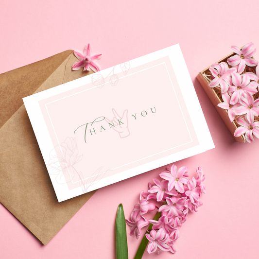 Pink and Green ILY  Thank You Note Cards