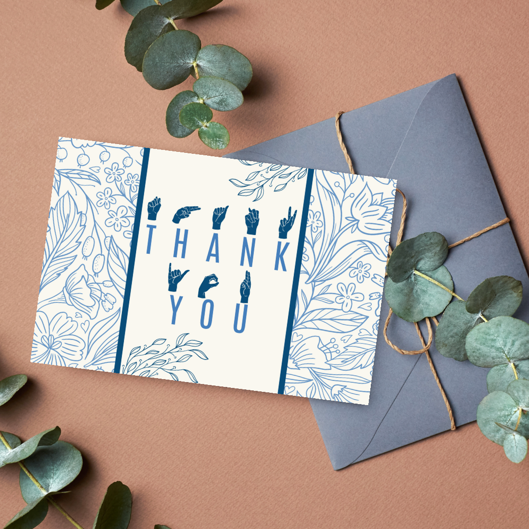 Blue Floral ASL Thank You Note Cards