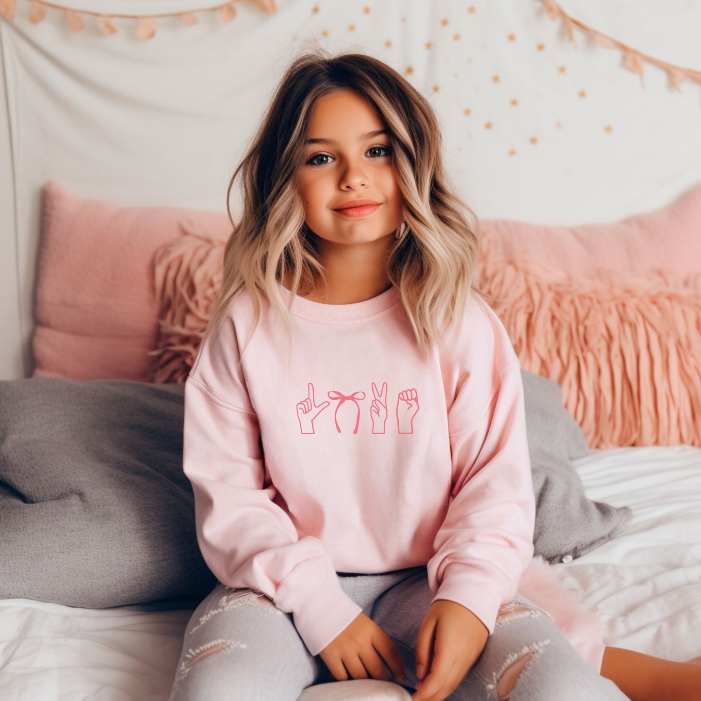 Love with Bow Pink Youth Sweatshirt