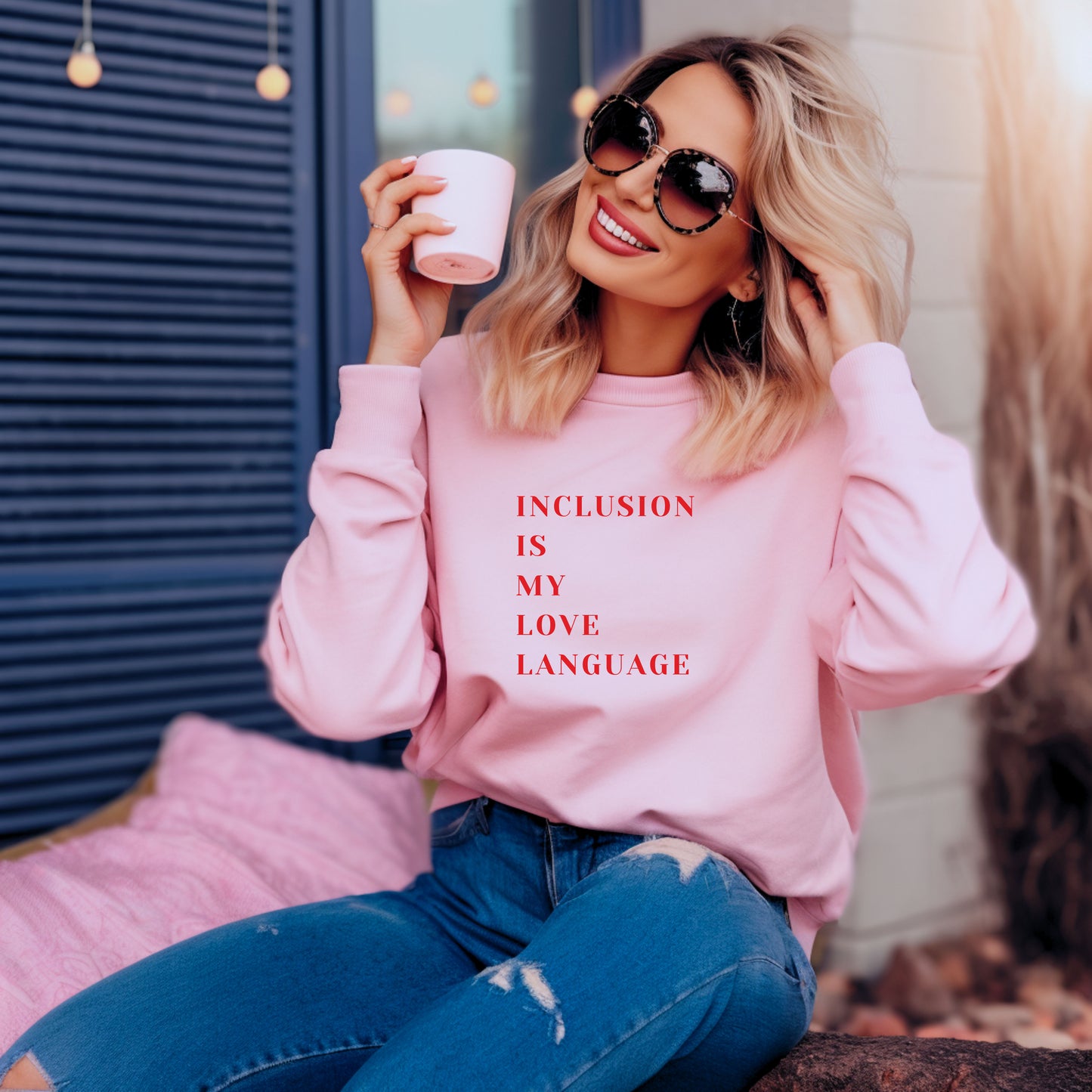 Inclusion is my love language Pink Sweatshirt