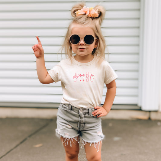 Pink Bow Love ASL Cream Toddler and Youth Tee